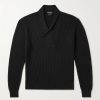 Slim-Fit Shawl-Collar Ribbed Merino Wool-Blend Half-Placket Sweater