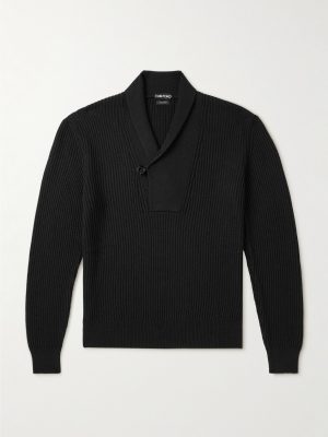 Slim-Fit Shawl-Collar Ribbed Merino Wool-Blend Half-Placket Sweater