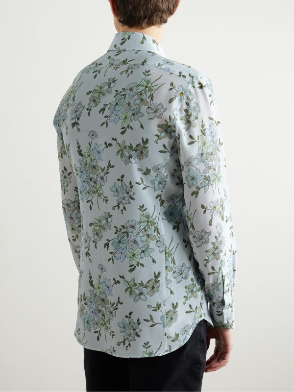 Slim-Fit Floral-Print Silk-Crepe Shirt - BK Slim-Fit Floral-Print Silk-Crepe Shirt - BK