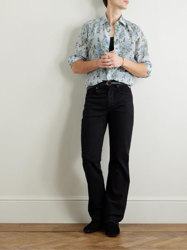 Slim-Fit Floral-Print Silk-Crepe Shirt - OU Slim-Fit Floral-Print Silk-Crepe Shirt - OU