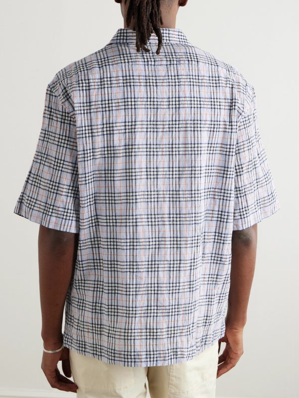 Solana Camp-Collar Checked Cotton and Wool-Blend Seersucker Shirt - BK Solana Camp-Collar Checked Cotton and Wool-Blend Seersucker Shirt - BK