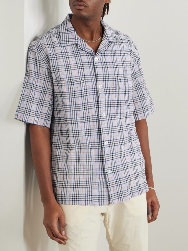 Solana Camp-Collar Checked Cotton and Wool-Blend Seersucker Shirt - FR Solana Camp-Collar Checked Cotton and Wool-Blend Seersucker Shirt - FR