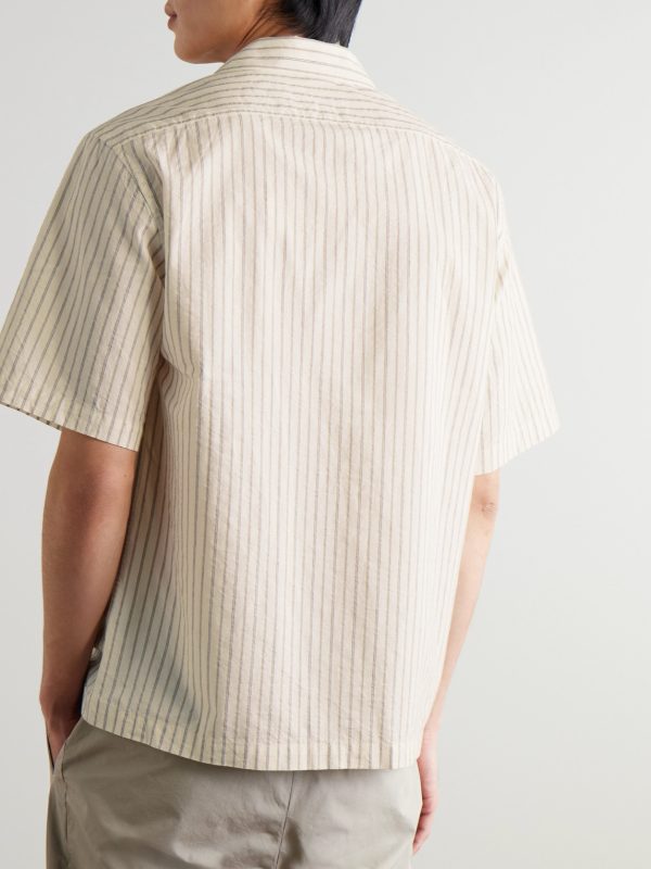 Solana Camp-Collar Striped Cotton Shirt - BK Solana Camp-Collar Striped Cotton Shirt - BK