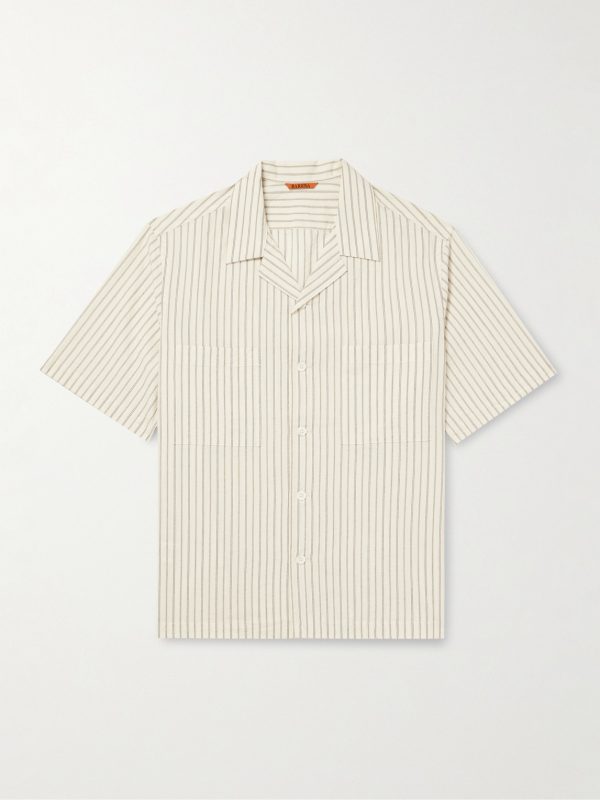Solana Camp-Collar Striped Cotton Shirt Solana Camp-Collar Striped Cotton Shirt