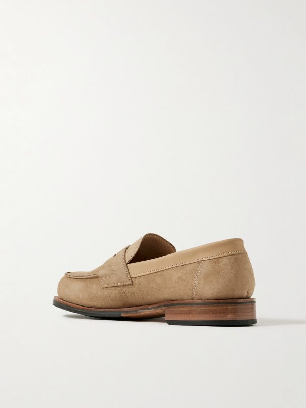 Epsom Leather-Trimmed Suede Penny Loafers - BK Epsom Leather-Trimmed Suede Penny Loafers - BK