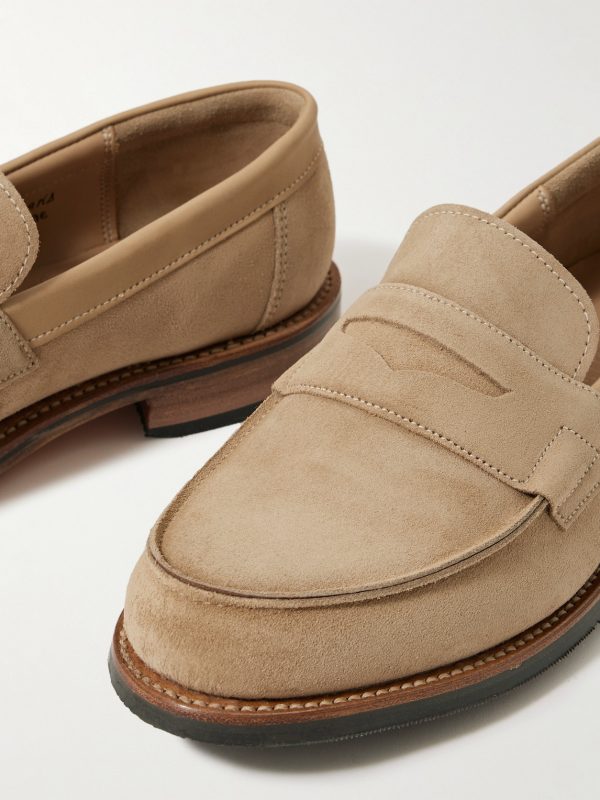 Epsom Leather-Trimmed Suede Penny Loafers - CU Epsom Leather-Trimmed Suede Penny Loafers - CU