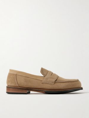 Epsom Leather-Trimmed Suede Penny Loafers Epsom Leather-Trimmed Suede Penny Loafers
