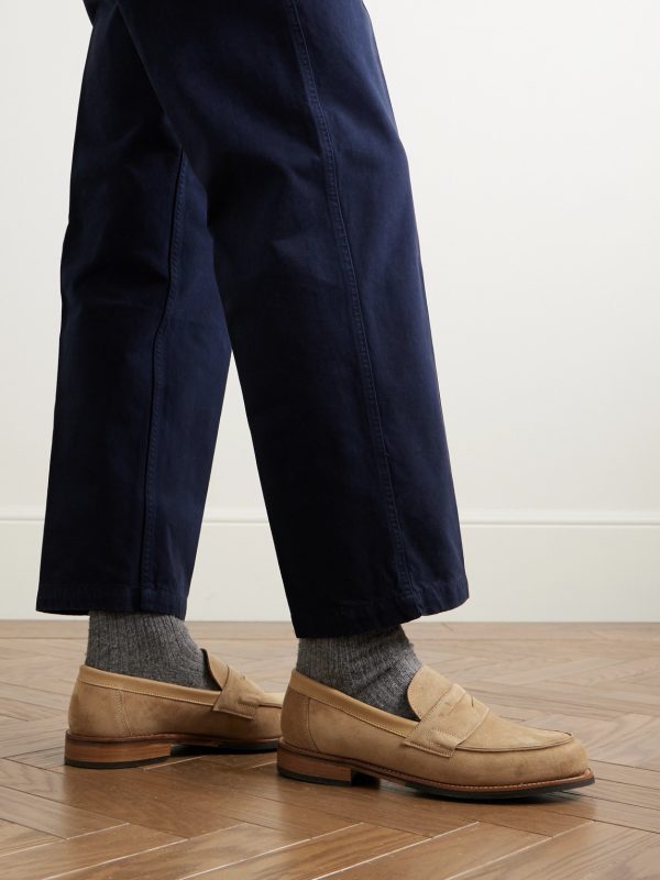 Epsom Leather-Trimmed Suede Penny Loafers - OU Epsom Leather-Trimmed Suede Penny Loafers - OU