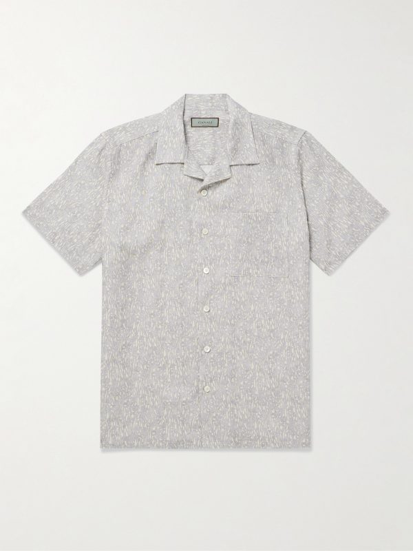 Camp-Collar Printed Linen and Cotton-Blend Shirt Camp-Collar Printed Linen and Cotton-Blend Shirt