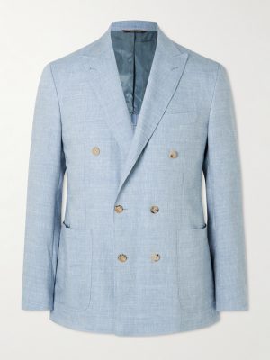 Kei Unstructured Double-Breasted Linen and Wool-Blend Blazer Kei Unstructured Double-Breasted Linen and Wool-Blend Blazer