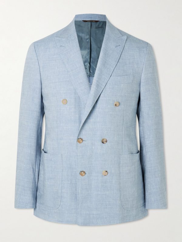 Kei Unstructured Double-Breasted Linen and Wool-Blend Blazer