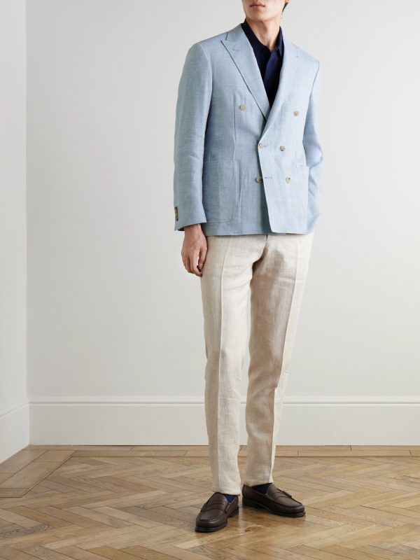 Kei Unstructured Double-Breasted Linen and Wool-Blend Blazer - OU