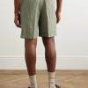 Straight-Leg Linen Drawstring Shorts - BK Straight-Leg Linen Drawstring Shorts - BK