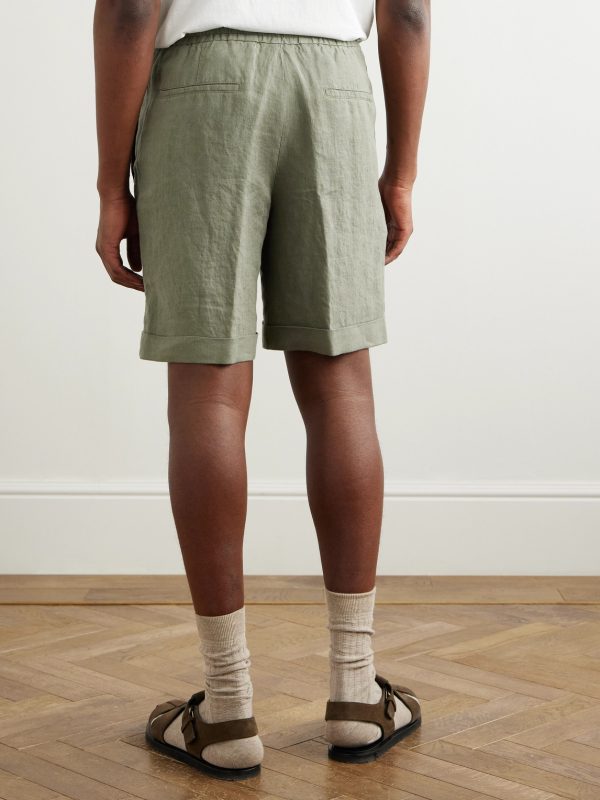 Straight-Leg Linen Drawstring Shorts - BK Straight-Leg Linen Drawstring Shorts - BK