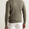Slim-Fit Suede-Trimmed Cable-Knit Baby Cashmere Half-Zip Sweater - BK Slim-Fit Suede-Trimmed Cable-Knit Baby Cashmere Half-Zip Sweater - BK