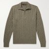 Slim-Fit Suede-Trimmed Cable-Knit Baby Cashmere Half-Zip Sweater Slim-Fit Suede-Trimmed Cable-Knit Baby Cashmere Half-Zip Sweater