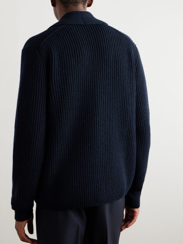 Shawl-Collar Ribbed Wool Cardigan - BK Shawl-Collar Ribbed Wool Cardigan - BK