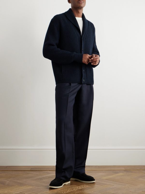 Shawl-Collar Ribbed Wool Cardigan - OU Shawl-Collar Ribbed Wool Cardigan - OU