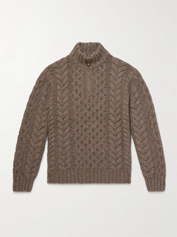 Cable-Knit Cashmere Half-Zip Sweater