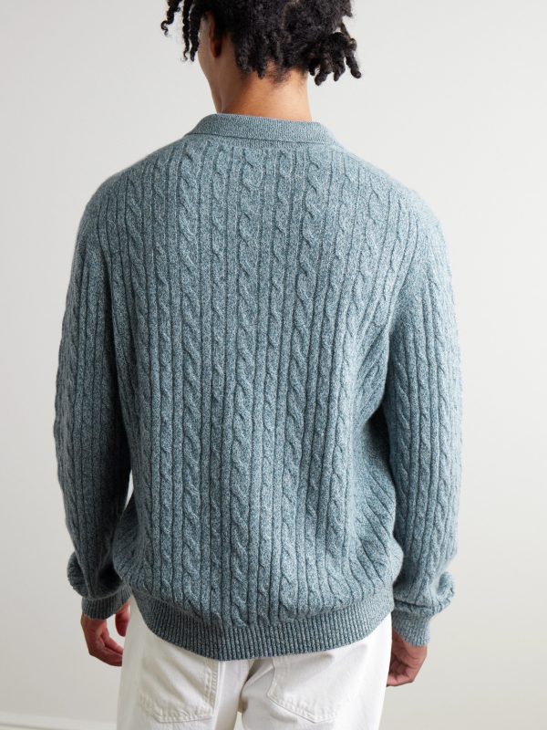 Cable-Knit Cashmere Polo Sweater - BK Cable-Knit Cashmere Polo Sweater - BK