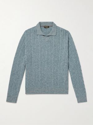 Cable-Knit Cashmere Polo Sweater Cable-Knit Cashmere Polo Sweater