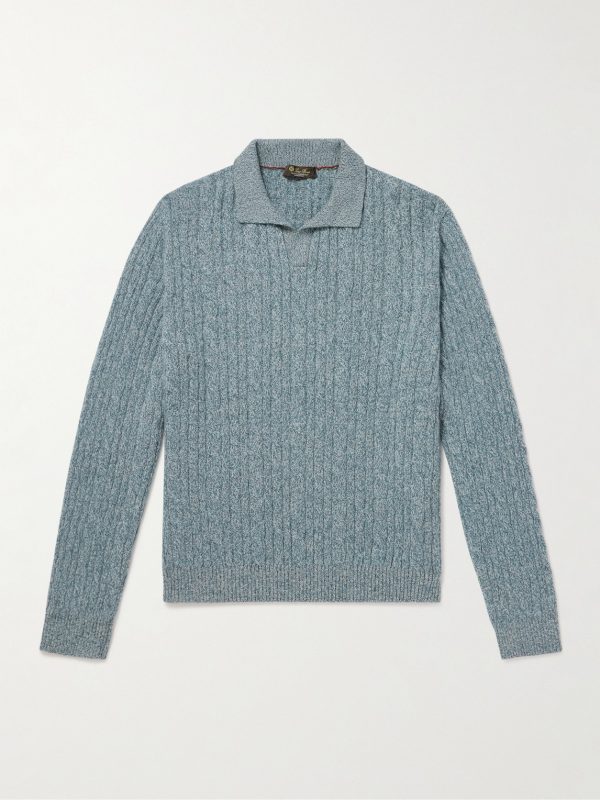 Cable-Knit Cashmere Polo Sweater Cable-Knit Cashmere Polo Sweater