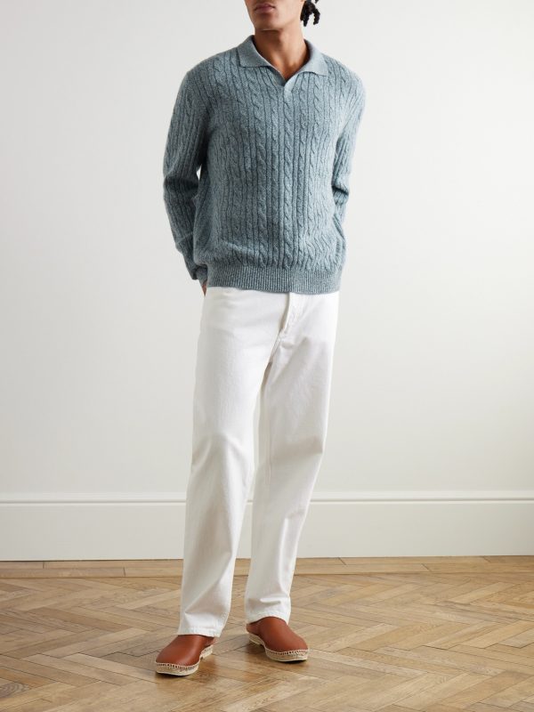 Cable-Knit Cashmere Polo Sweater - OU Cable-Knit Cashmere Polo Sweater - OU