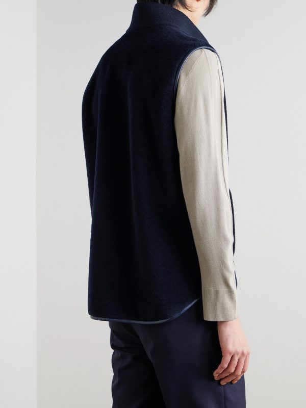 Ennio Leather-Trimmed Wool and Silk-Blend Fleece Gilet - BK