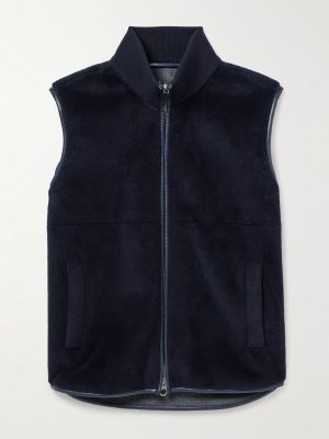 Ennio Leather-Trimmed Wool and Silk-Blend Fleece Gilet