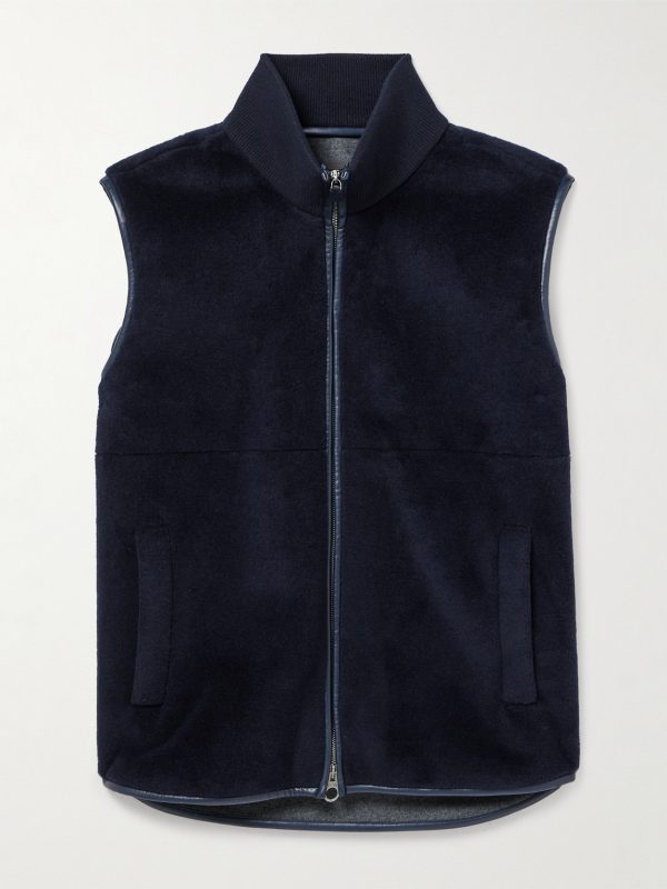 Ennio Leather-Trimmed Wool and Silk-Blend Fleece Gilet