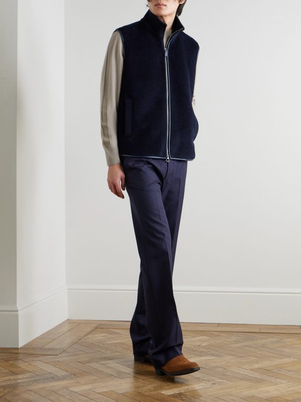 Ennio Leather-Trimmed Wool and Silk-Blend Fleece Gilet - OU