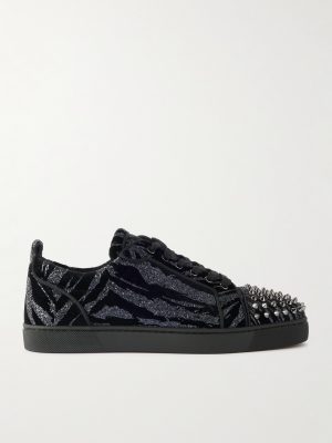 Louis Junior Spikes Studded Glittered Velour Sneakers Louis Junior Spikes Studded Glittered Velour Sneakers