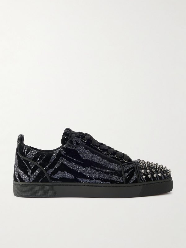 Louis Junior Spikes Studded Glittered Velour Sneakers Louis Junior Spikes Studded Glittered Velour Sneakers