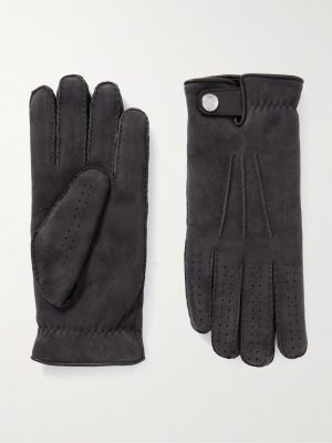 Leather-Trimmed Suede Gloves