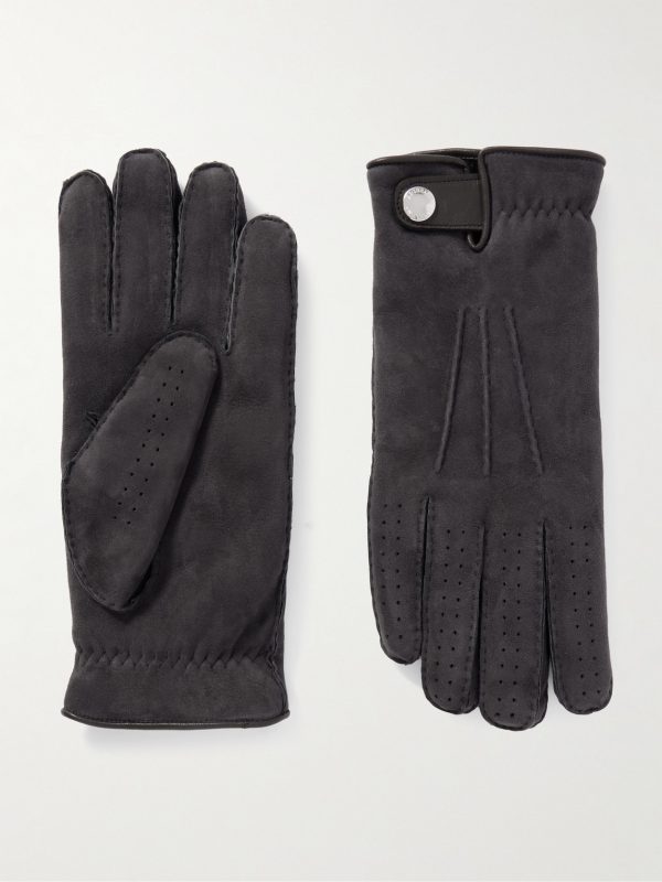 Leather-Trimmed Suede Gloves Leather-Trimmed Suede Gloves