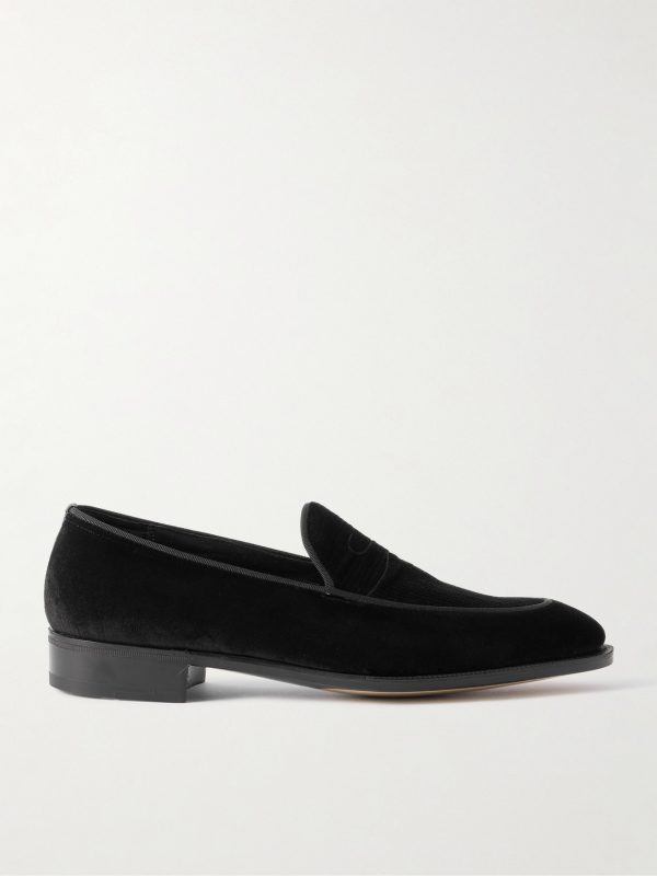 Bill Grosgrain and Leather-Trimmed Velvet Loafers