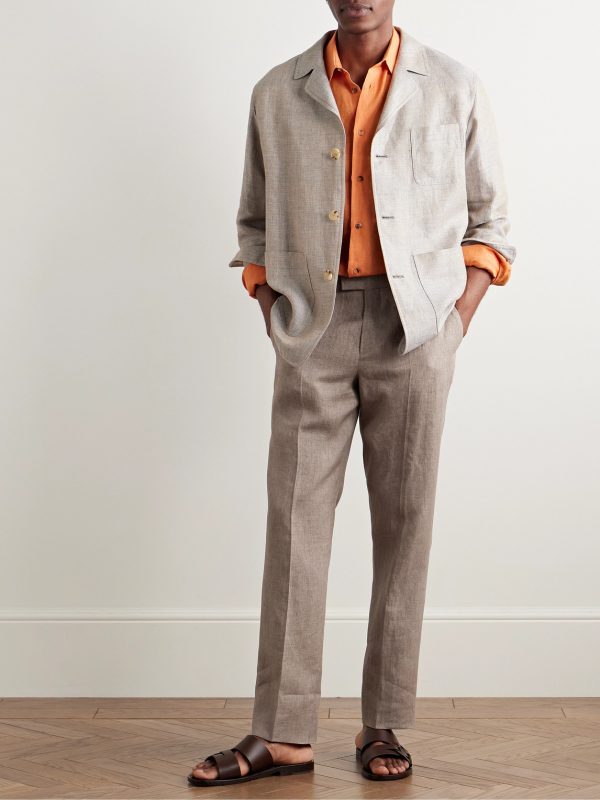 Slim-Fit Tapered Linen Trousers - OU Slim-Fit Tapered Linen Trousers - OU
