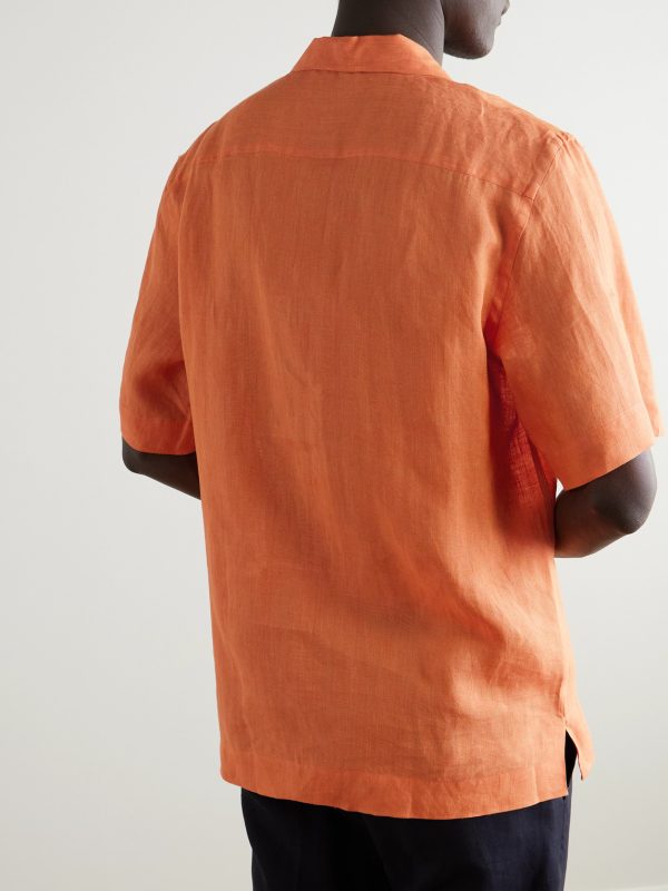 Convertible-Collar Linen Shirt - BK Convertible-Collar Linen Shirt - BK