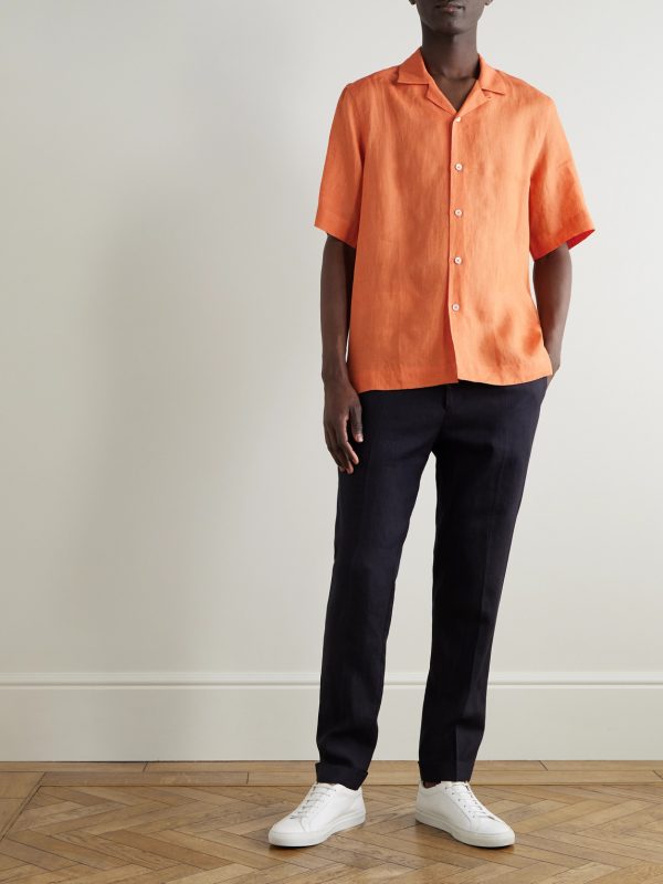 Convertible-Collar Linen Shirt - OU Convertible-Collar Linen Shirt - OU