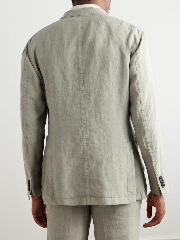 Double-Breasted Garment-Dyed Linen Suit Jacket - BK Double-Breasted Garment-Dyed Linen Suit Jacket - BK