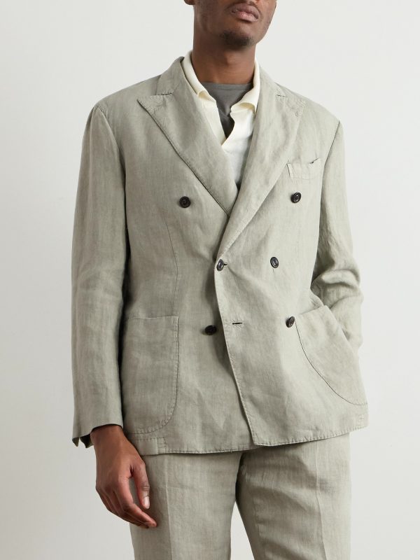 Double-Breasted Garment-Dyed Linen Suit Jacket - FR Double-Breasted Garment-Dyed Linen Suit Jacket - FR