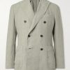 Double-Breasted Garment-Dyed Linen Suit Jacket Double-Breasted Garment-Dyed Linen Suit Jacket