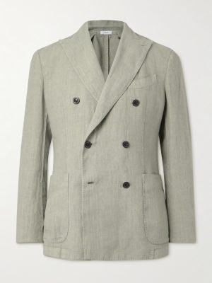 Double-Breasted Garment-Dyed Linen Suit Jacket