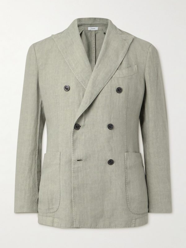 Double-Breasted Garment-Dyed Linen Suit Jacket Double-Breasted Garment-Dyed Linen Suit Jacket