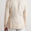 Double-Breasted Garment-Dyed Cotton and Linen-Blend Blazer - BK
