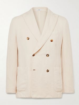 Double-Breasted Garment-Dyed Cotton and Linen-Blend Blazer
