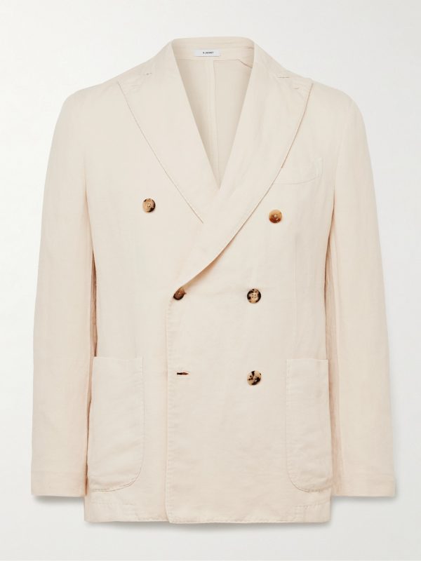 Double-Breasted Garment-Dyed Cotton and Linen-Blend Blazer