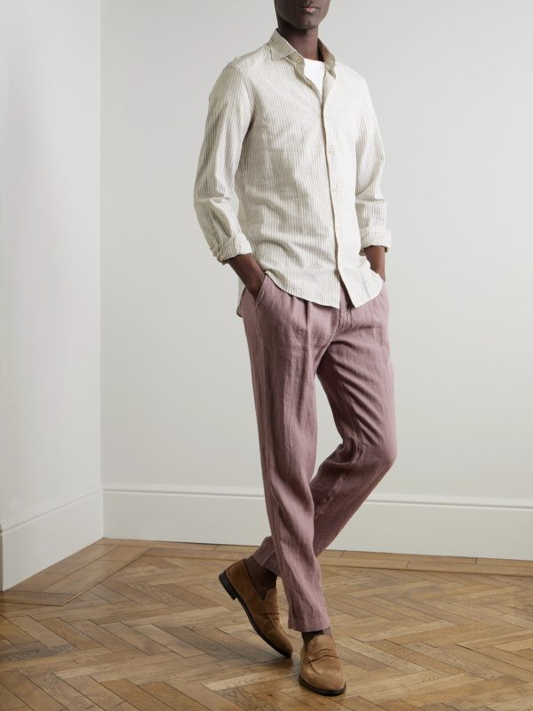 Striped Cotton and Linen-Blend Shirt - OU