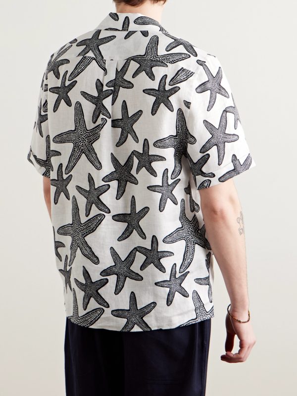 Charli Camp-Collar Printed Linen Shirt - BK