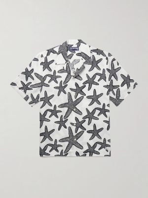 Charli Camp-Collar Printed Linen Shirt Charli Camp-Collar Printed Linen Shirt